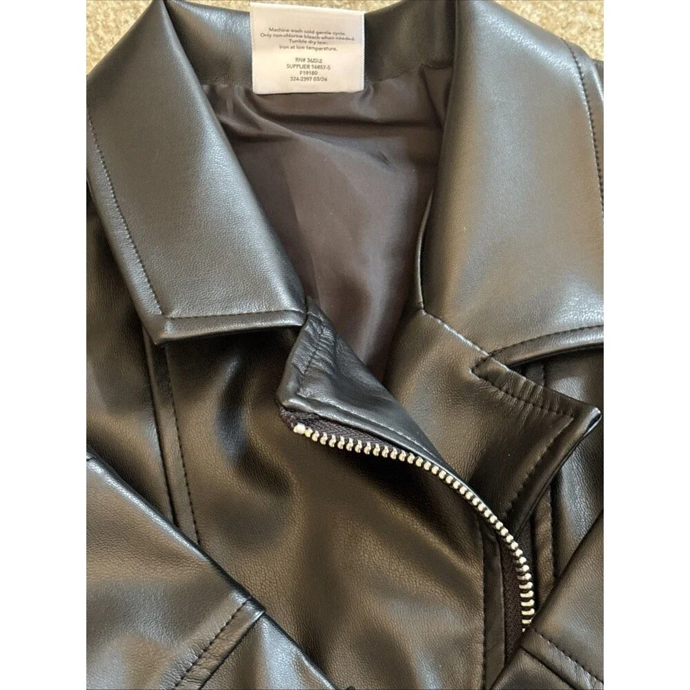 Ok!e Dokie Black Faux Leather Moto Biker Jacket Zip Up Girls Size 2T NWT Toddler